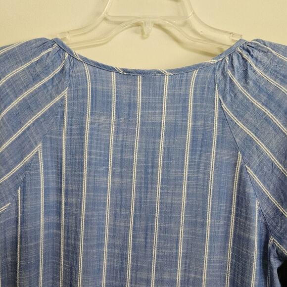 Signature by Robbie Bee Boho Blue and White Stripe Tiered Dress Bell Sleeve Sz S - Picture 8 of 12